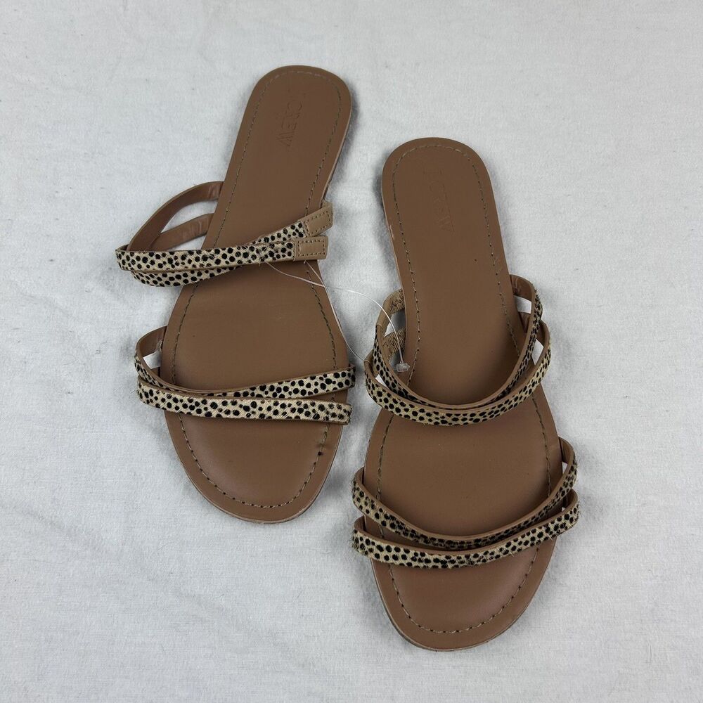 J Crew Sandals Flats Womens 9 Dual Strap Faux Cheetah Leopard Hair